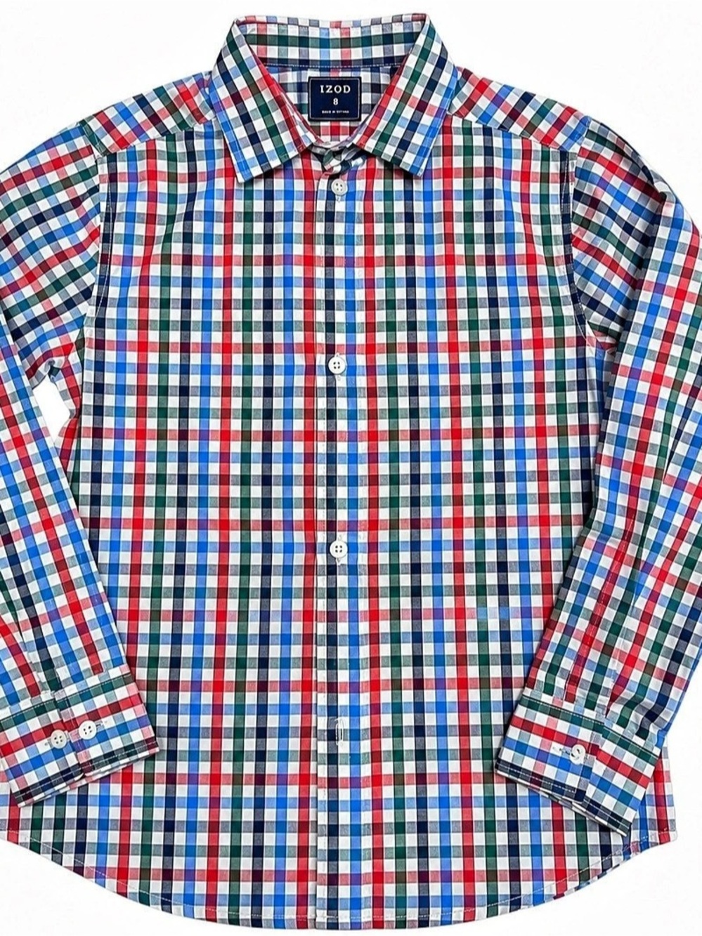IZOD Boys Plaid Button Down Shirt in Blue & Red